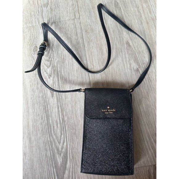 Kate Spade Black Glitter North South Phone Crossbody Bag - Picture 9 of 11